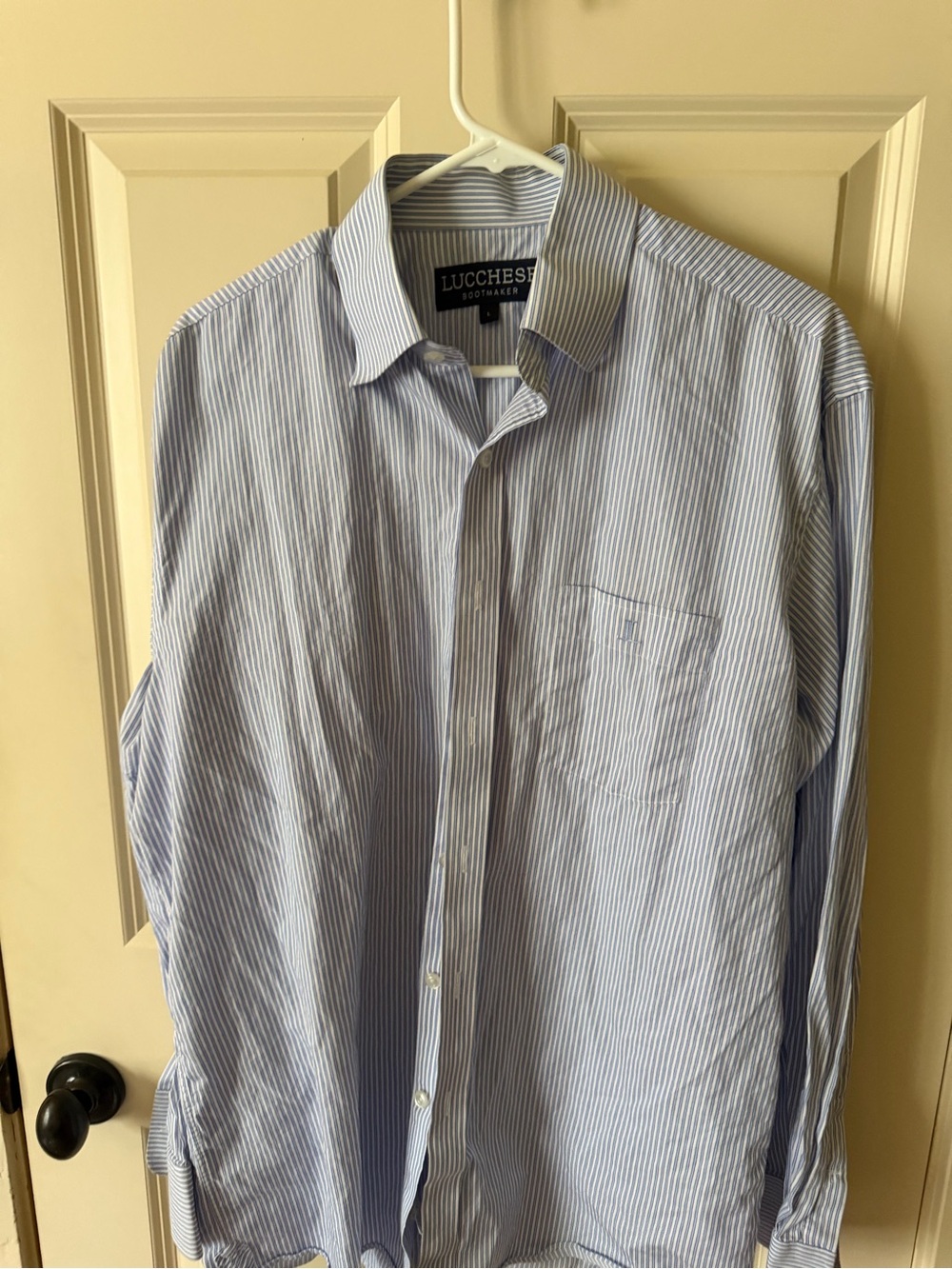 Lucchese Men's Blue and White Pinstripe Dress Shirt
